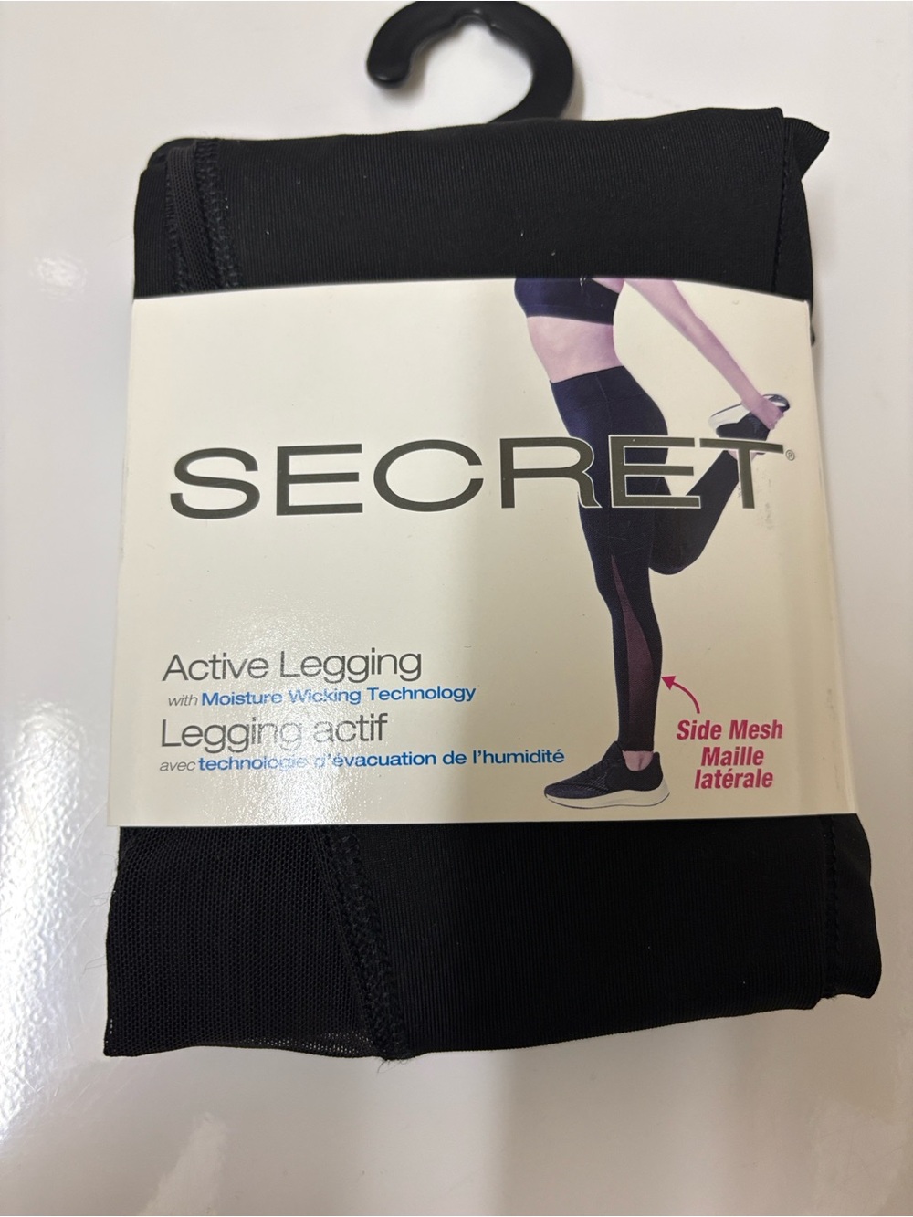 Secret Black Active Legging with Side Mesh, moisture, wicking technology small